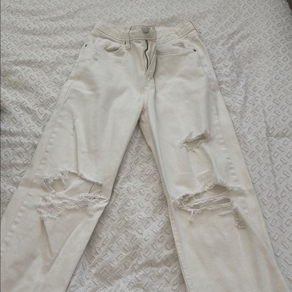 Target Cream Boyfriend Jeans with Distressed Details